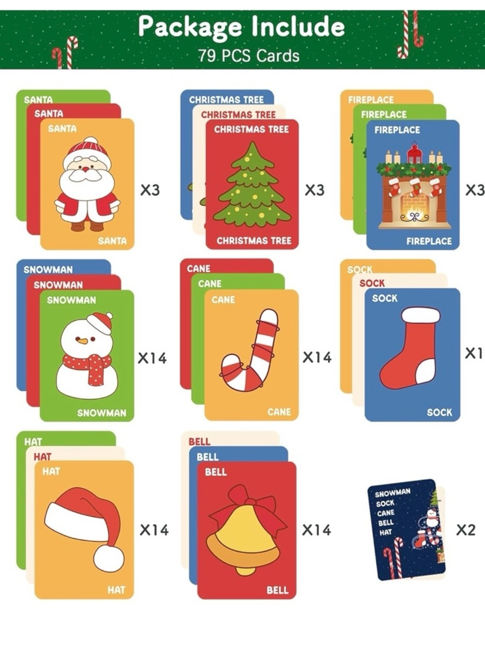 Christmas Holiday Flash Cards - Colorful Santa & Tree Set - Picture 2 of 5